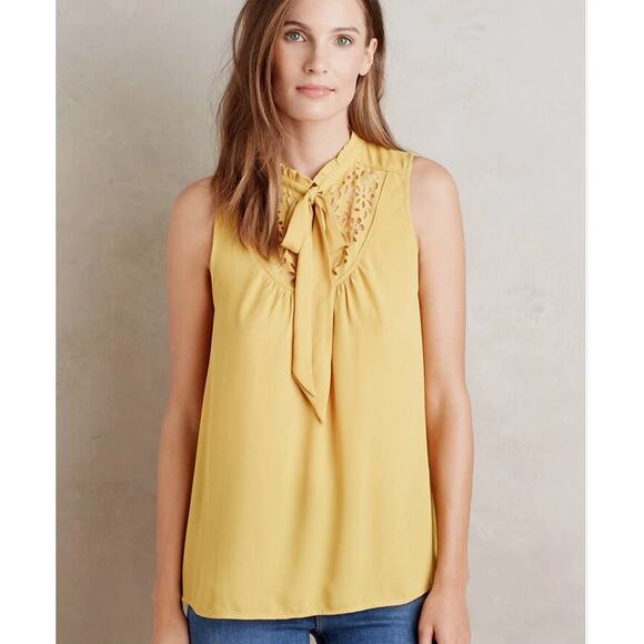 Anthropologie Tops - Anthropologie Luca Tie-Neck Blouse‎ by Maeve Medium 10 Yellow Laser Cut